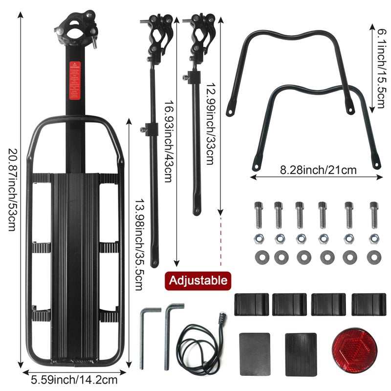 Dirza Rear Bike Rack Bicycle Cargo Rack Quick Release Adjustable Alloy Bicycle Carrier 115 lbs Capacity Easy to Install Black - Image 2